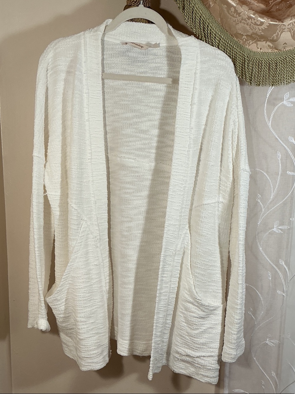 Soft Surroundings White Open-Front Women's Cardigan Textured Knit Topper Size L